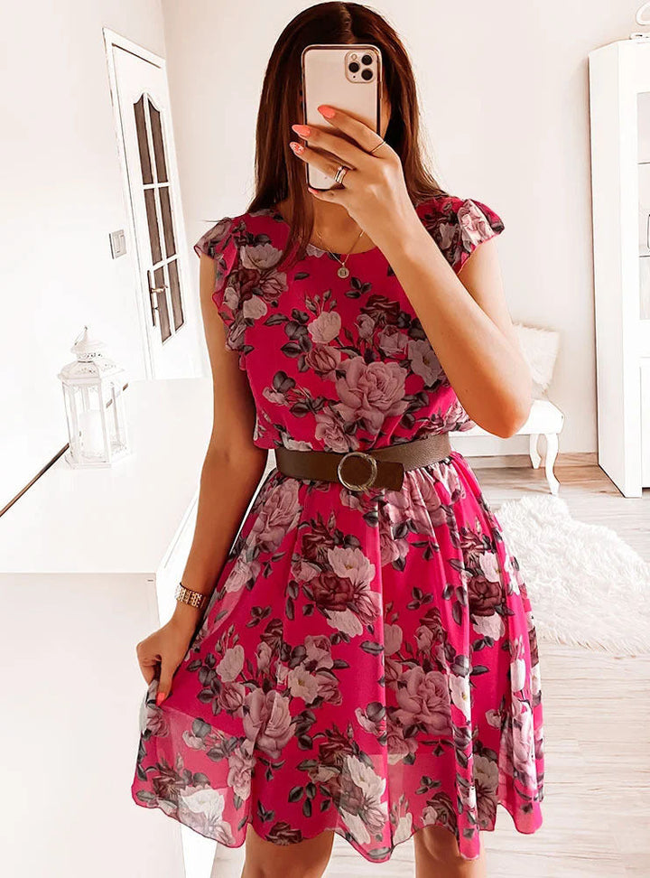 Viola | Women's Flutter Sleeve Floral Print Tiered Midi Dress