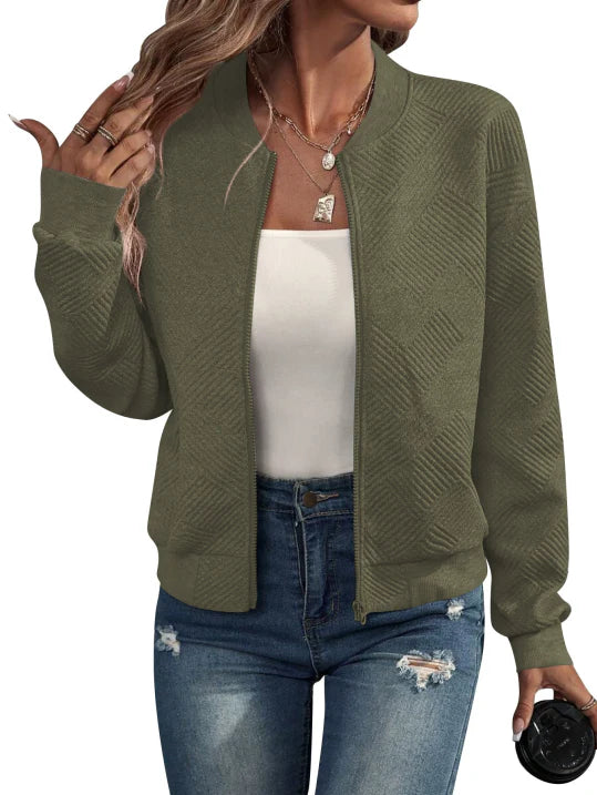 Frankie | Women's Casual Waffle Knit Bomber Jacket