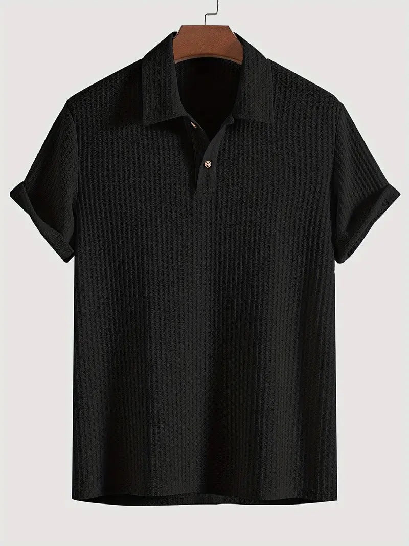 Jarvis | Men's Waffle Knit Rolled Cuffs Polo Shirt