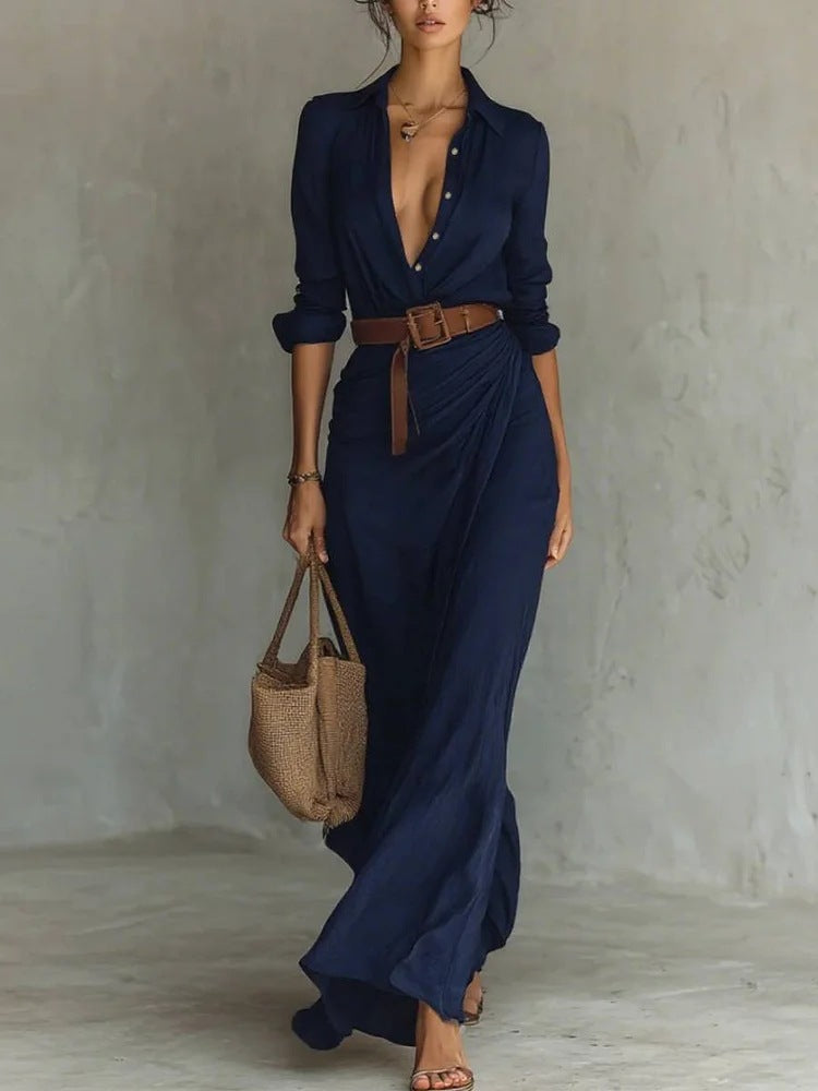 Nancy | Women's Long Sleeve Belted Shirt Collar Dress