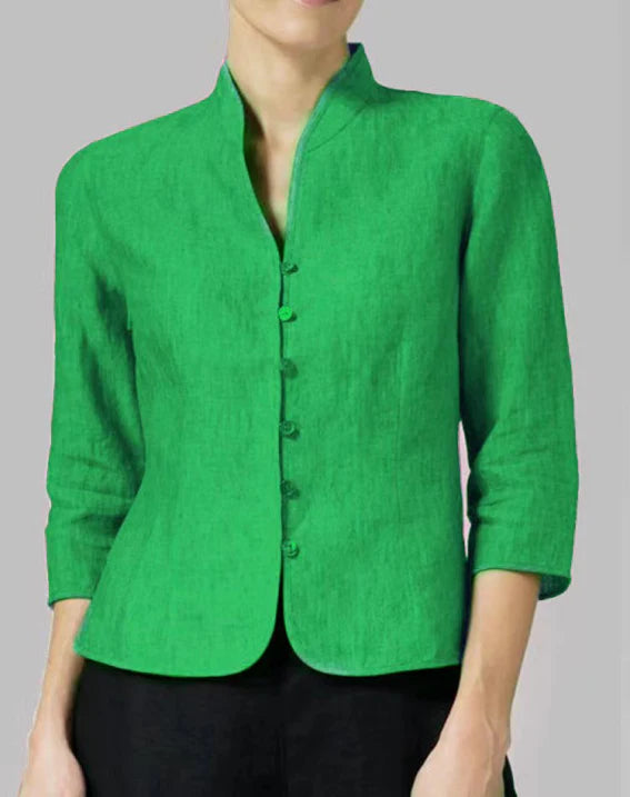 Blythe | Women's Chic Mandarin Collar Linen Blouse