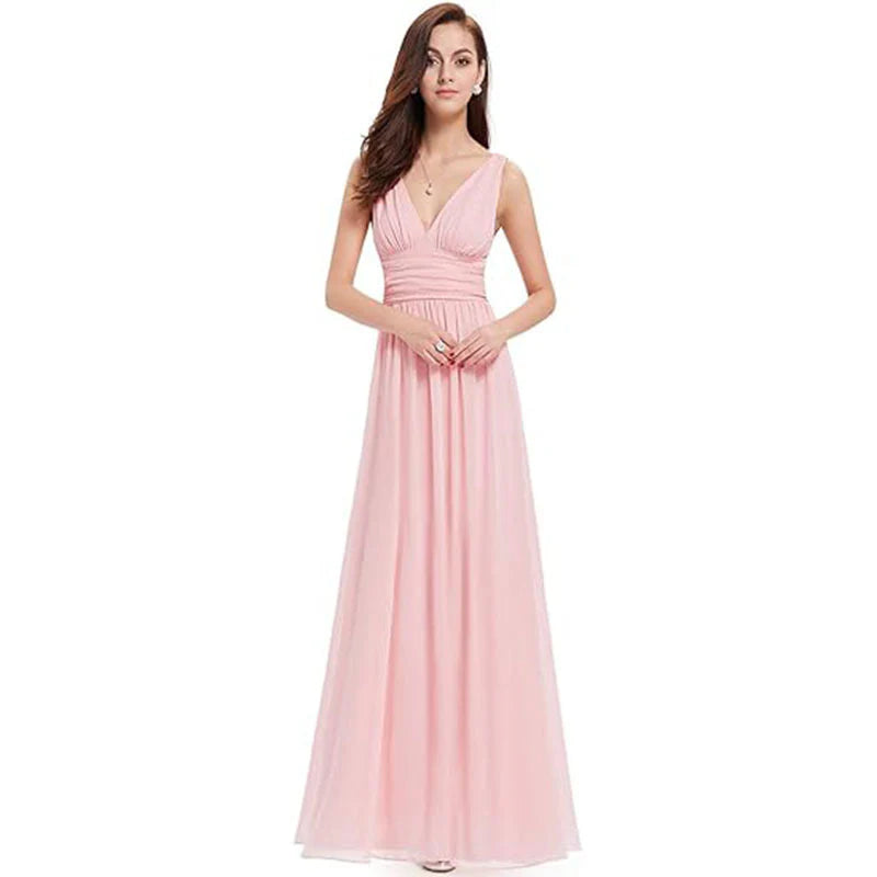 Yasmin | Women's Formal Sleeveless V-Neck Chiffon Maxi Dress