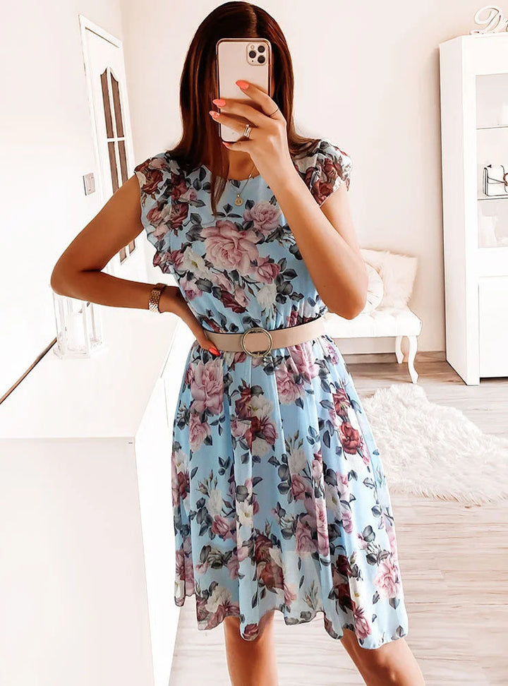 Viola | Women's Flutter Sleeve Floral Print Tiered Midi Dress
