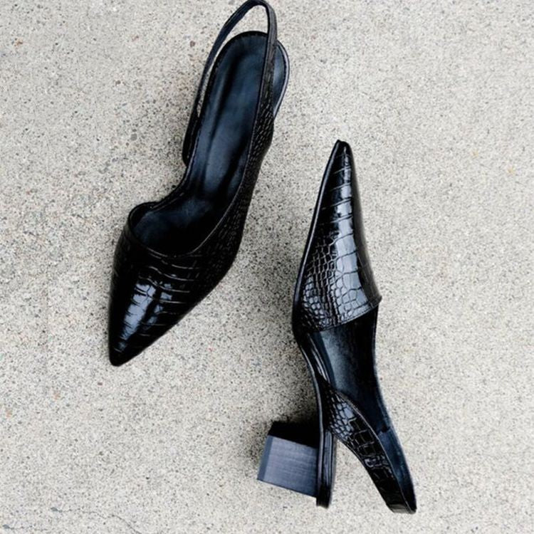 Ayla | Women's Croc Embossed Slingback Pumps with Chunky Heel