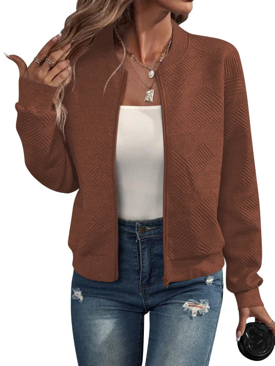 Frankie | Women's Casual Waffle Knit Bomber Jacket