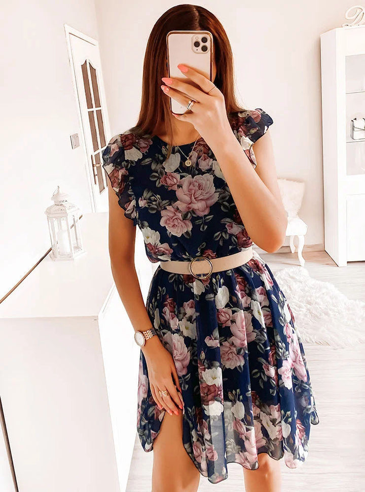 Viola | Women's Flutter Sleeve Floral Print Tiered Midi Dress