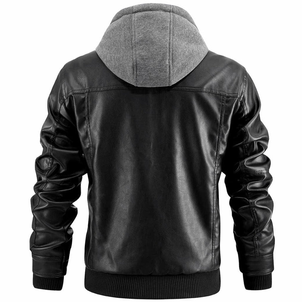 Xander | Men's Hooded Leather Bomber Jacket