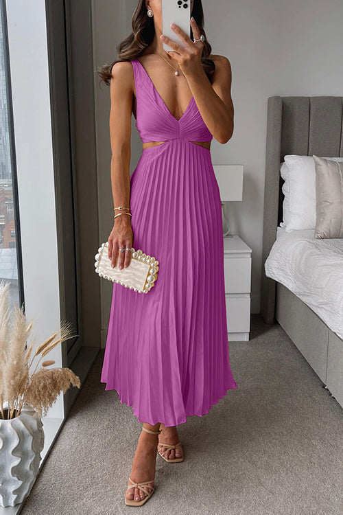 Bridget | Women's Satin V Neck Midi Dress with Side Cutouts