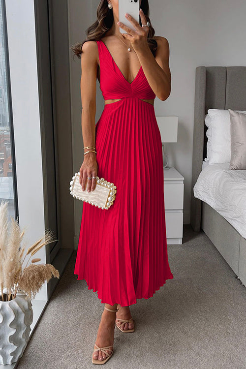 Bridget | Women's Satin V Neck Midi Dress with Side Cutouts