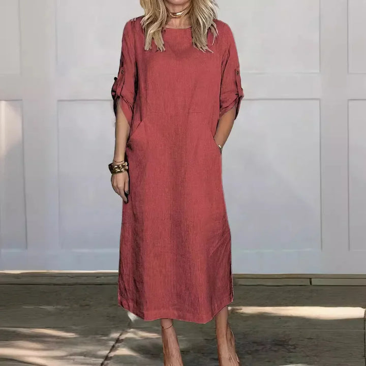 Effie | Women's Casual Roll Tab Sleeves Linen Summer Dress