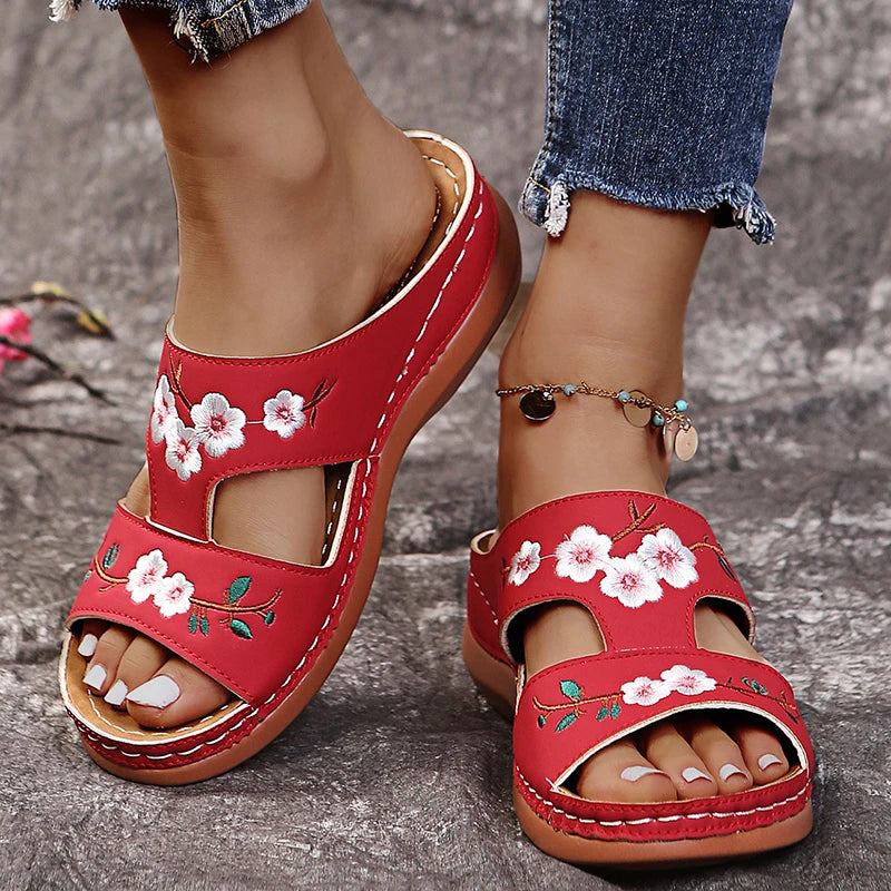 Yelena | Woman's Embroidered Floral Slip On Sandals