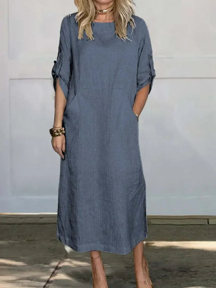 Effie | Women's Casual Roll Tab Sleeves Linen Summer Dress