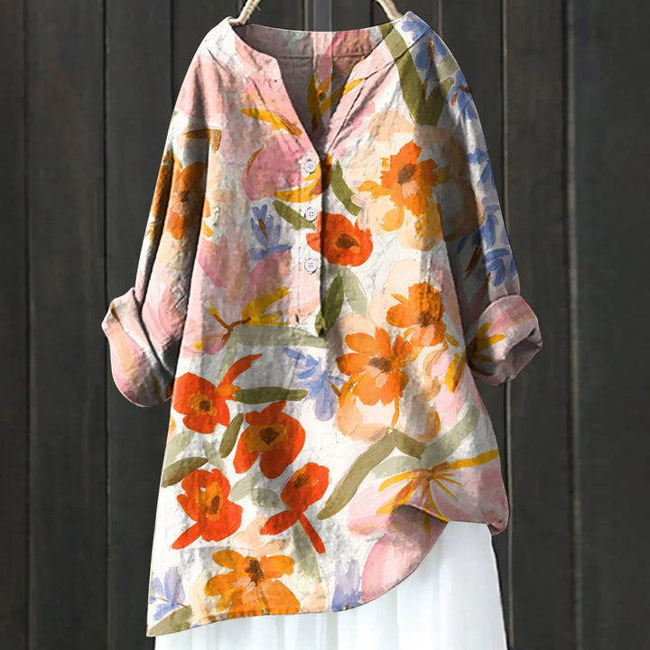 Tyra | Women's Floral Half Button Long Sleeve Blouse