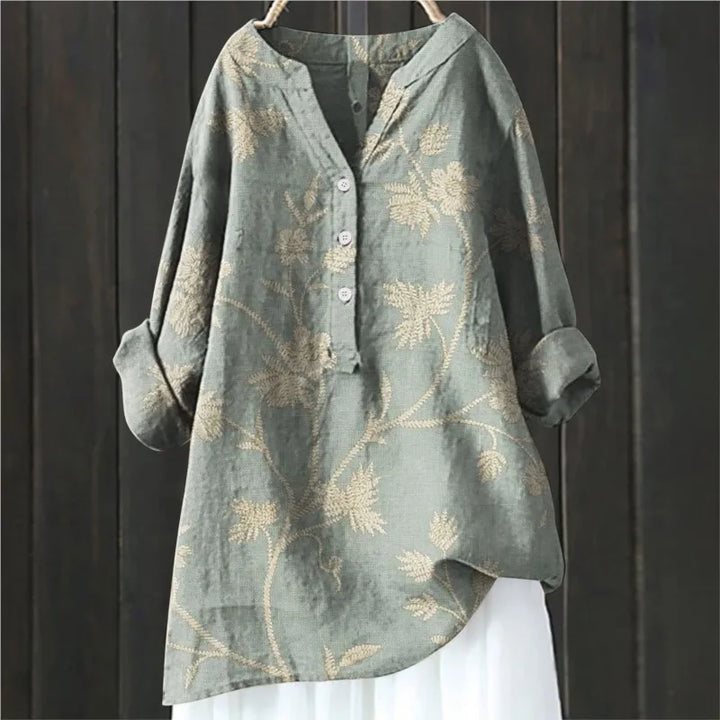Tyra | Women's Floral Half Button Long Sleeve Blouse