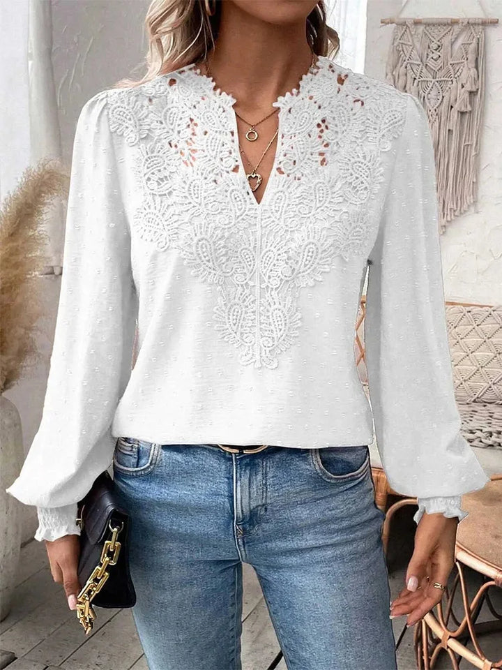 Anne | Women's Elegant Lace V Neck Long Sleeve Blouse