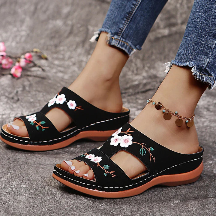 Yelena | Woman's Embroidered Floral Slip On Sandals