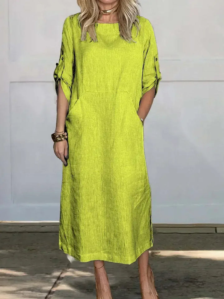 Effie | Women's Casual Roll Tab Sleeves Linen Summer Dress