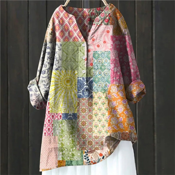 Tyra | Women's Floral Half Button Long Sleeve Blouse