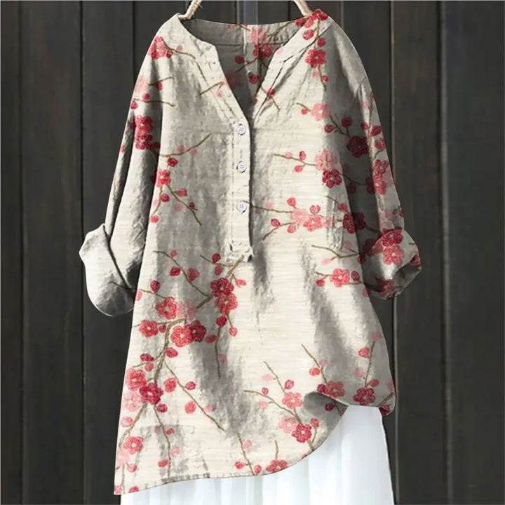 Tyra | Women's Floral Half Button Long Sleeve Blouse