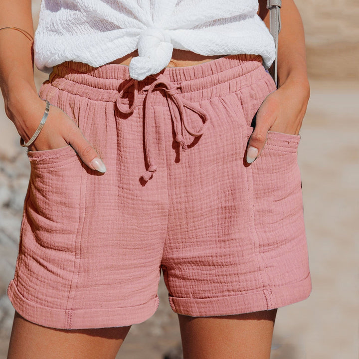 Nadine | Women's High Rise Linen Drawstring Shorts with Pockets