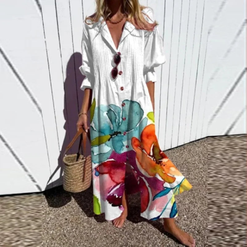 Poppy | Women's Chic Collared Button-Down Maxi Dress