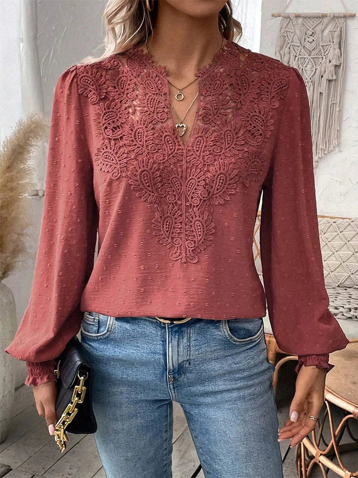 Anne | Women's Elegant Lace V Neck Long Sleeve Blouse