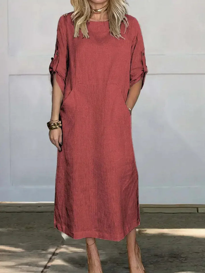Effie | Women's Casual Roll Tab Sleeves Linen Summer Dress