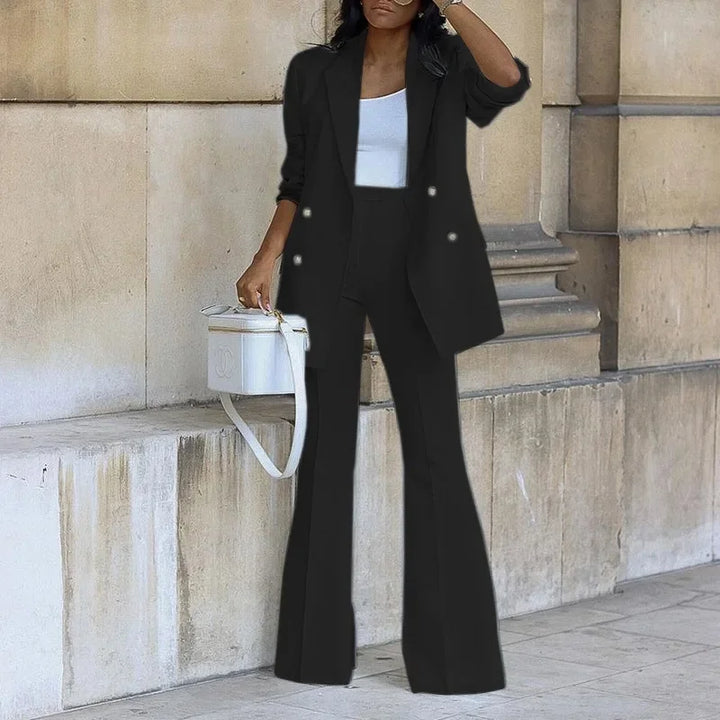 Sylvia | Women's Double-Breasted Blazer & Flare Pant Suit Set