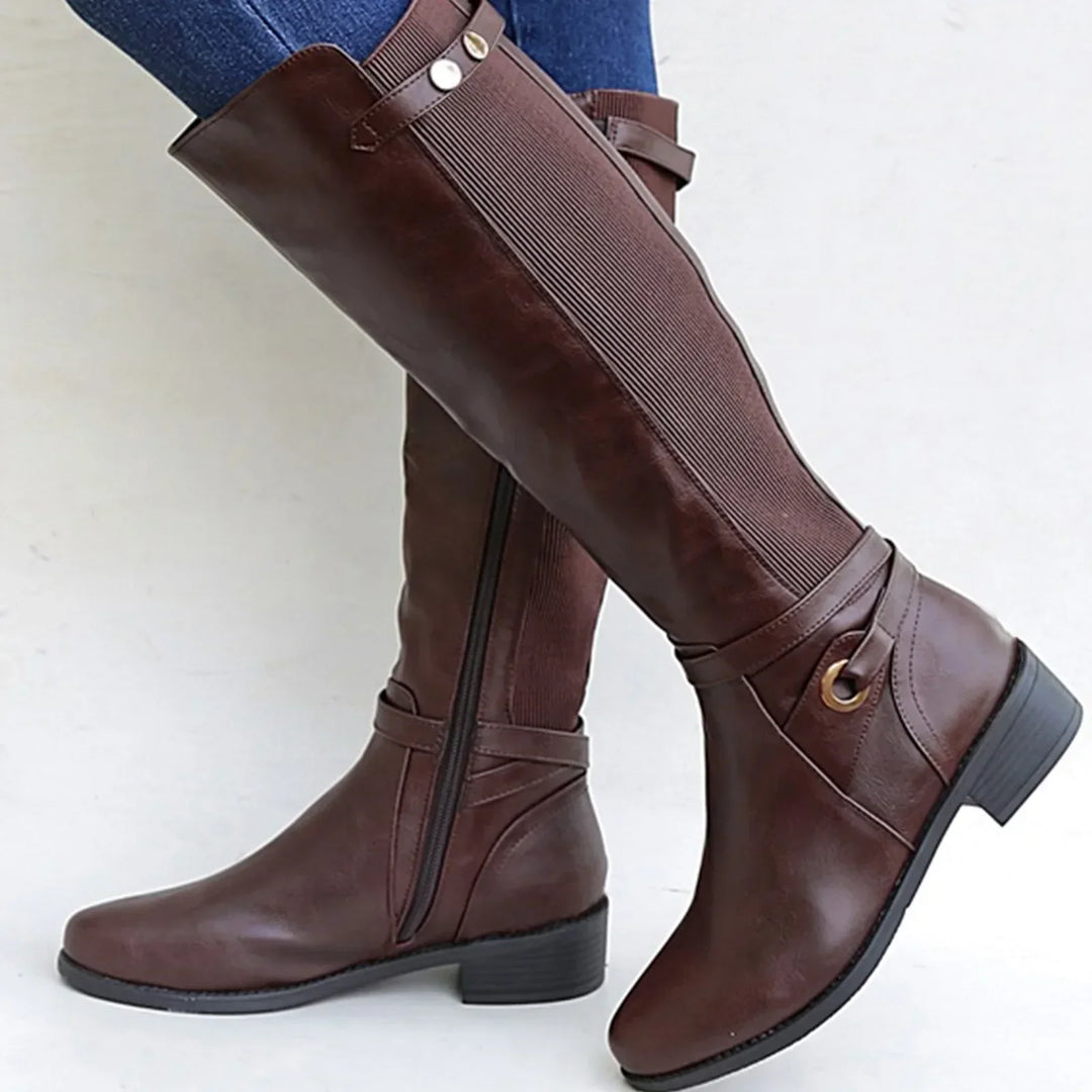 Avery | Women's Elegant Knee-High Block Heel Leather Boots