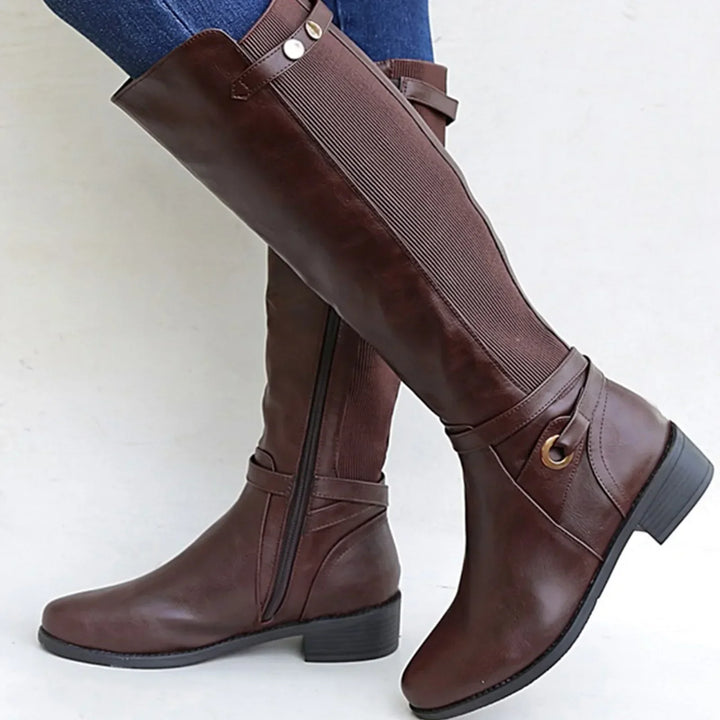 Avery | Women's Elegant Knee-High Block Heel Leather Boots