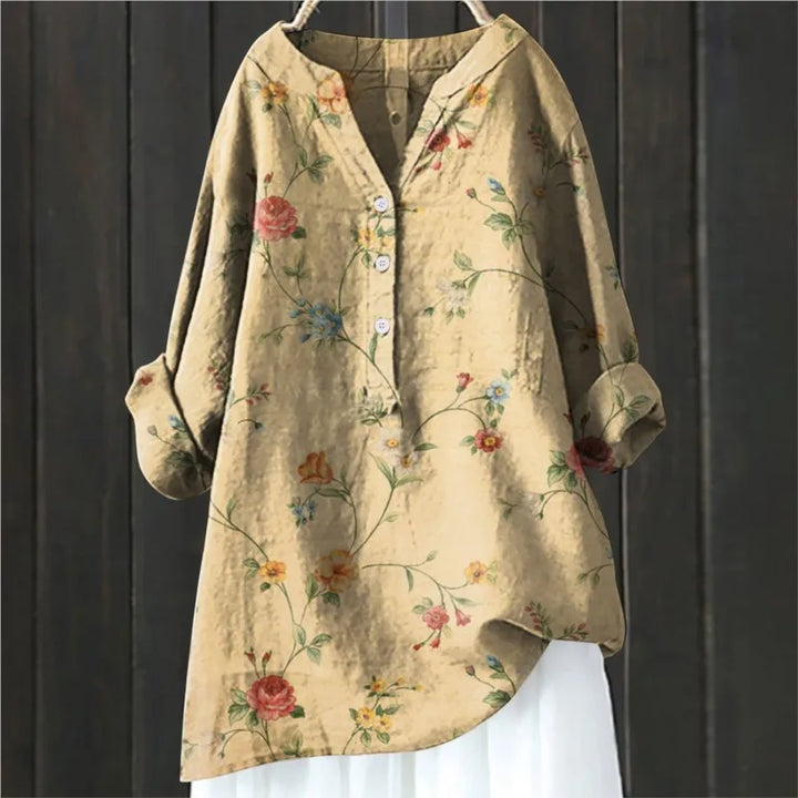 Tyra | Women's Floral Half Button Long Sleeve Blouse