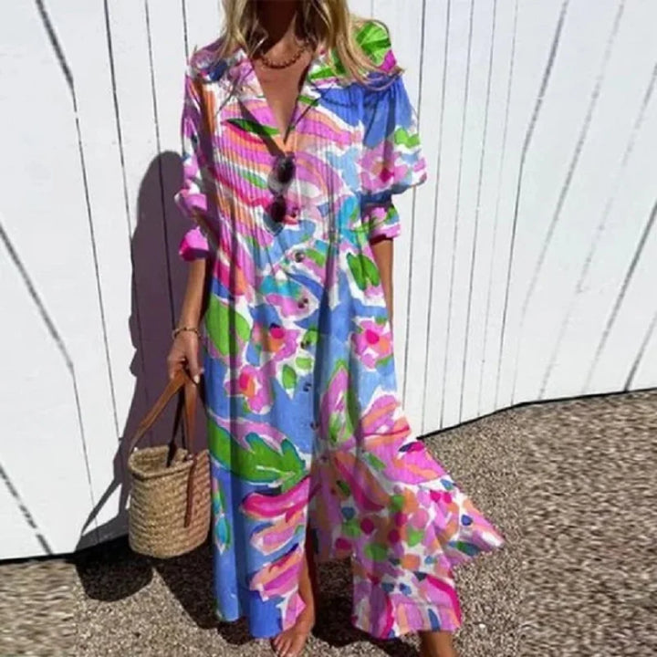 Poppy | Women's Chic Collared Button-Down Maxi Dress