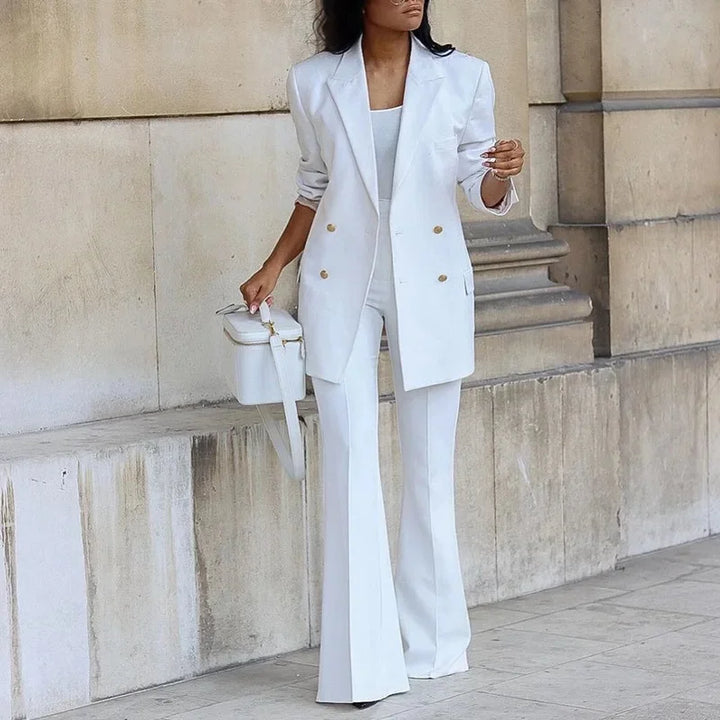 Sylvia | Women's Double-Breasted Blazer & Flare Pant Suit Set