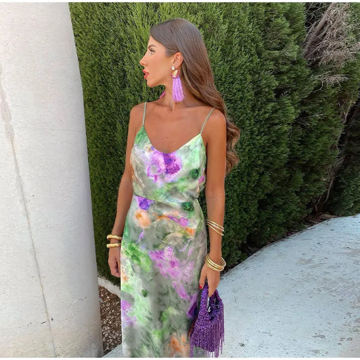 Ava | Women's Halo Dye Print Maxi Dress with Detachable Scarf