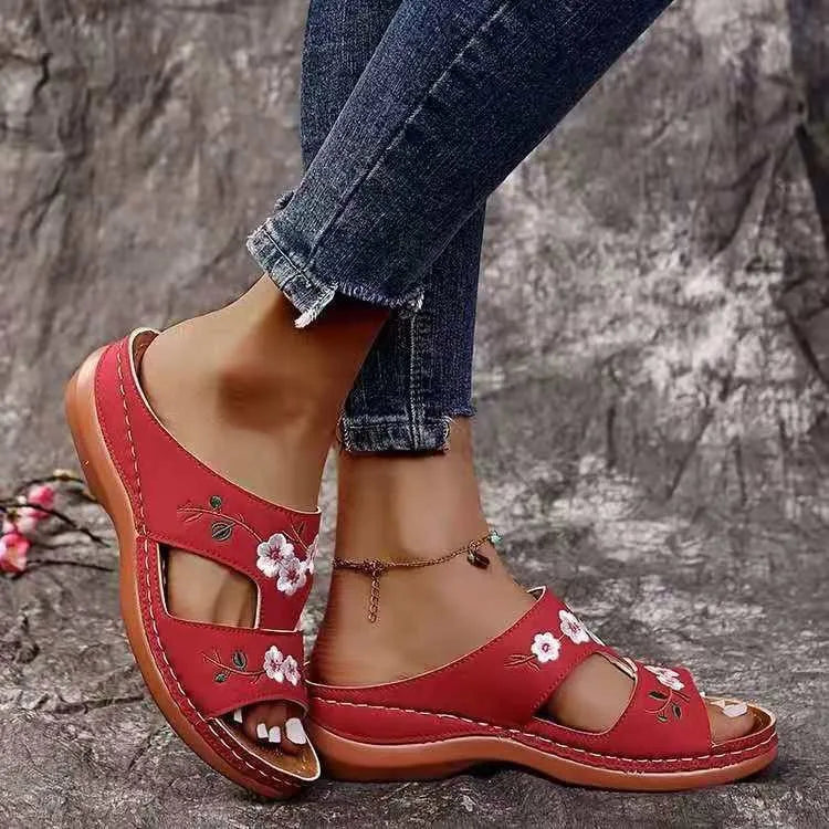 Yelena | Woman's Embroidered Floral Slip On Sandals