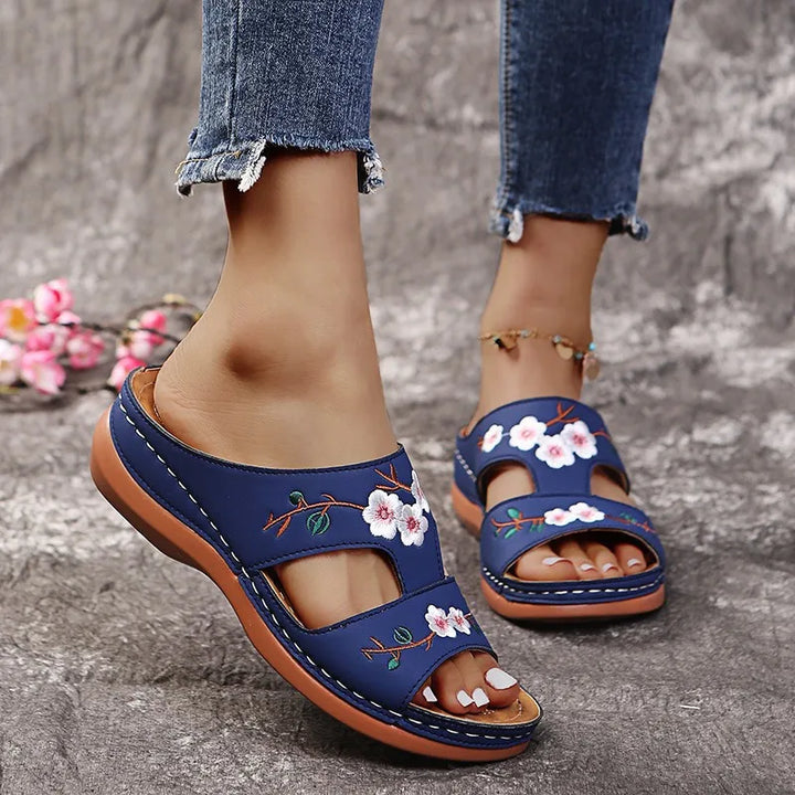 Yelena | Woman's Embroidered Floral Slip On Sandals