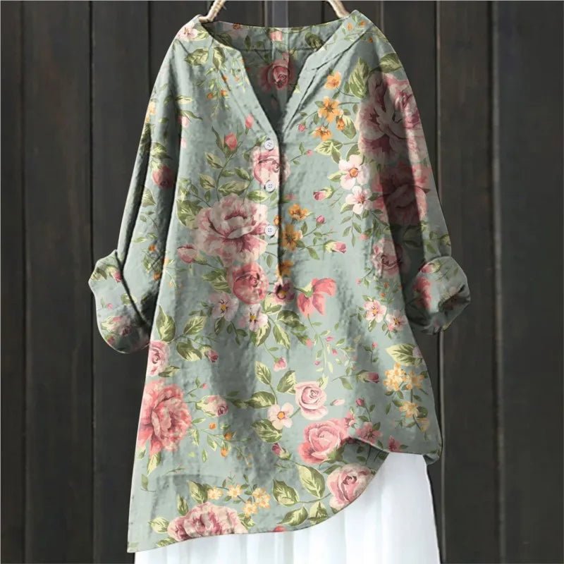 Tyra | Women's Floral Half Button Long Sleeve Blouse