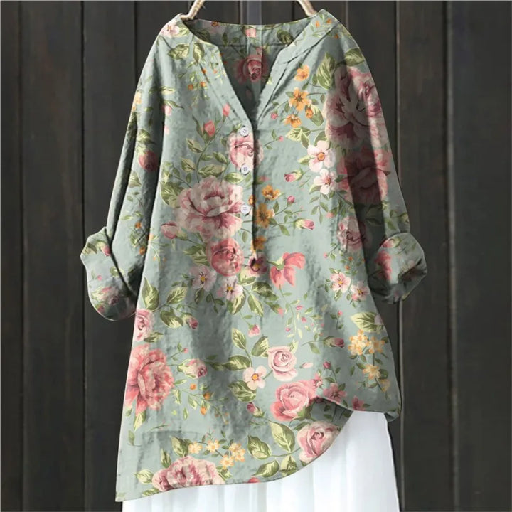 Tyra | Women's Floral Half Button Long Sleeve Blouse