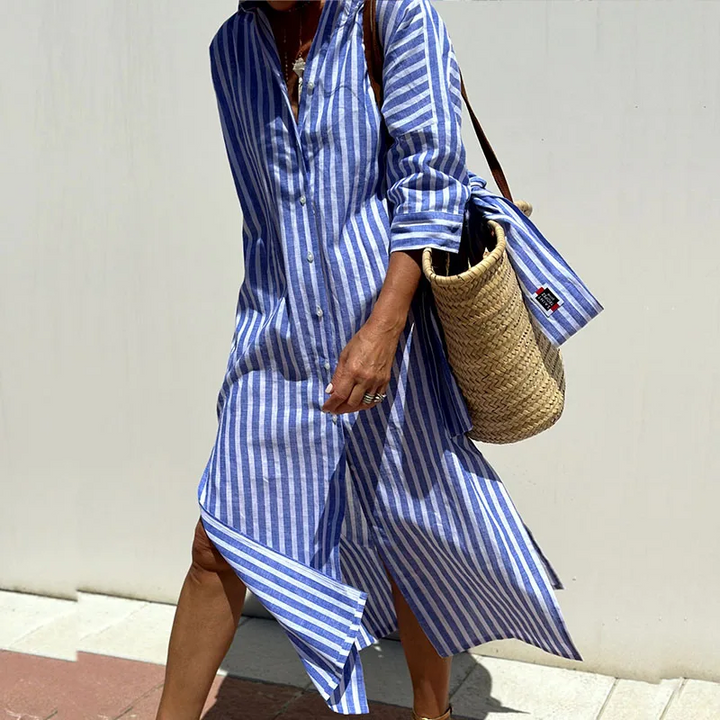 Lauren | Women's Long Sleeve Striped Shirt Maxi Dress