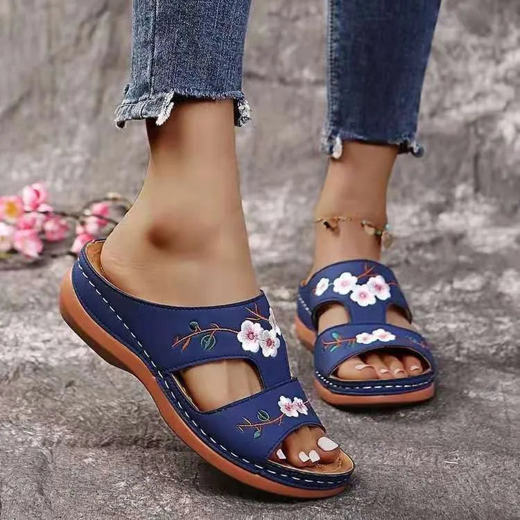 Yelena | Woman's Embroidered Floral Slip On Sandals