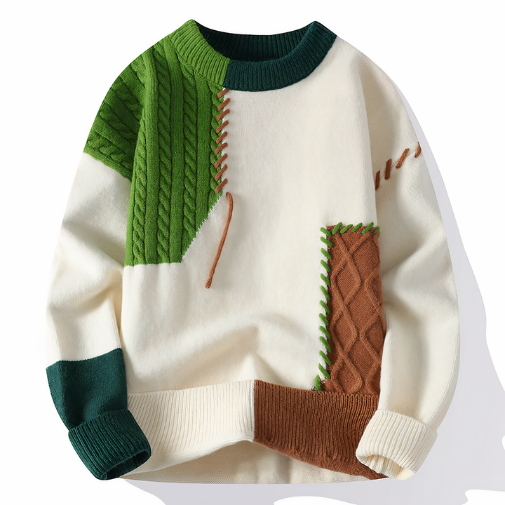 Samuel | Men's Edgy Patchwork Crewneck Sweater