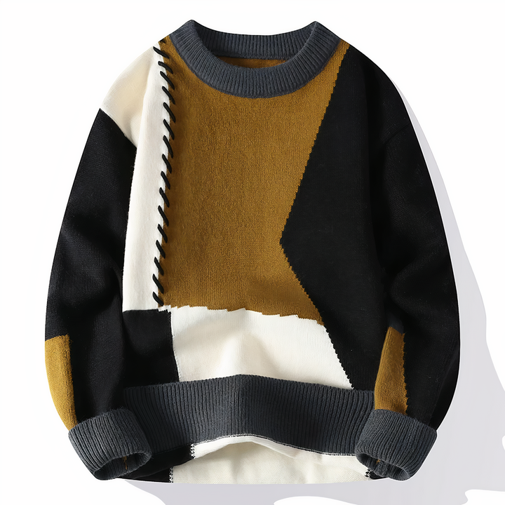Samuel | Men's Edgy Patchwork Crewneck Sweater