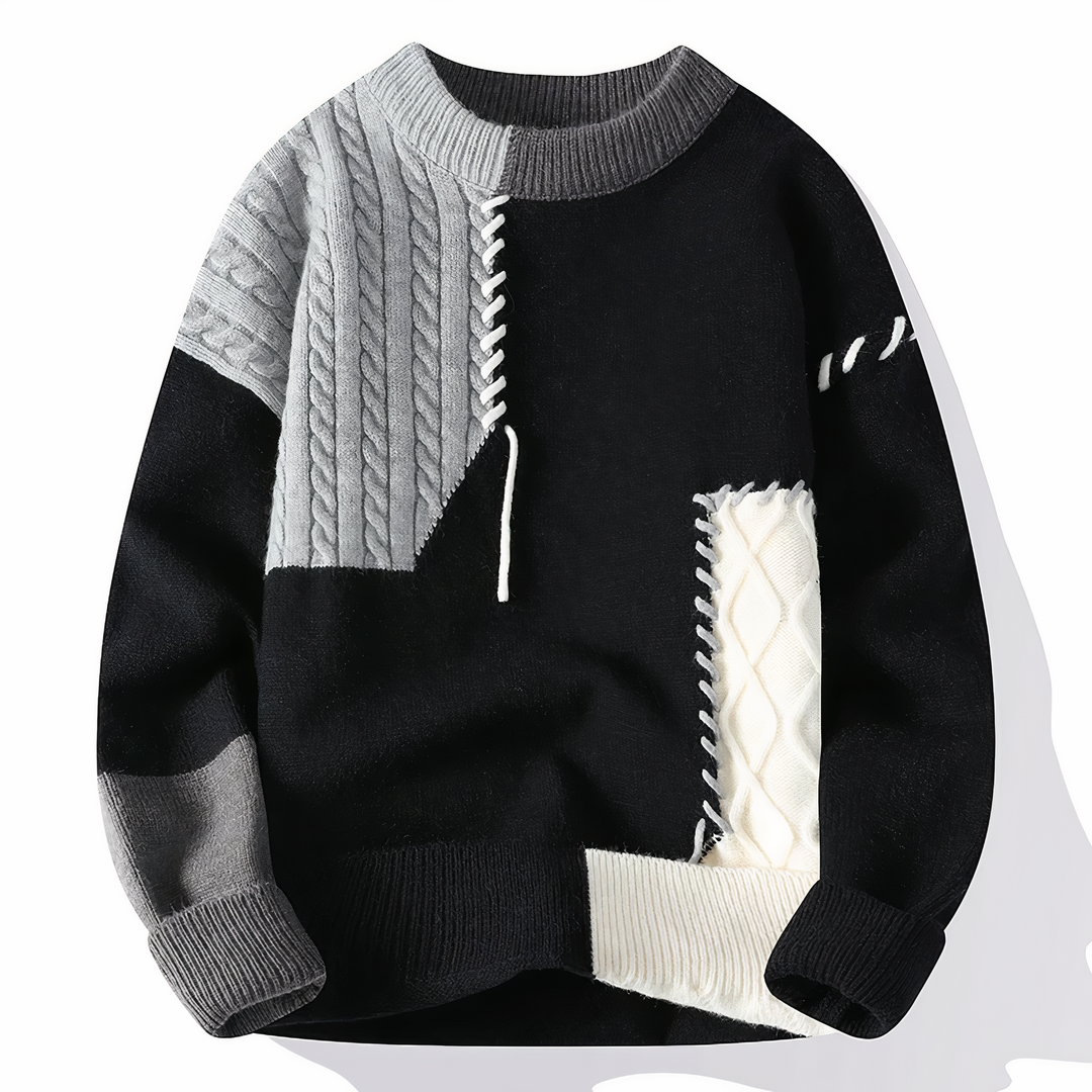 Samuel | Men's Edgy Patchwork Crewneck Sweater