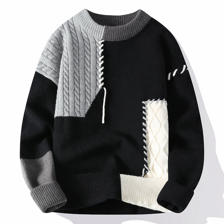 Samuel | Men's Edgy Patchwork Crewneck Sweater