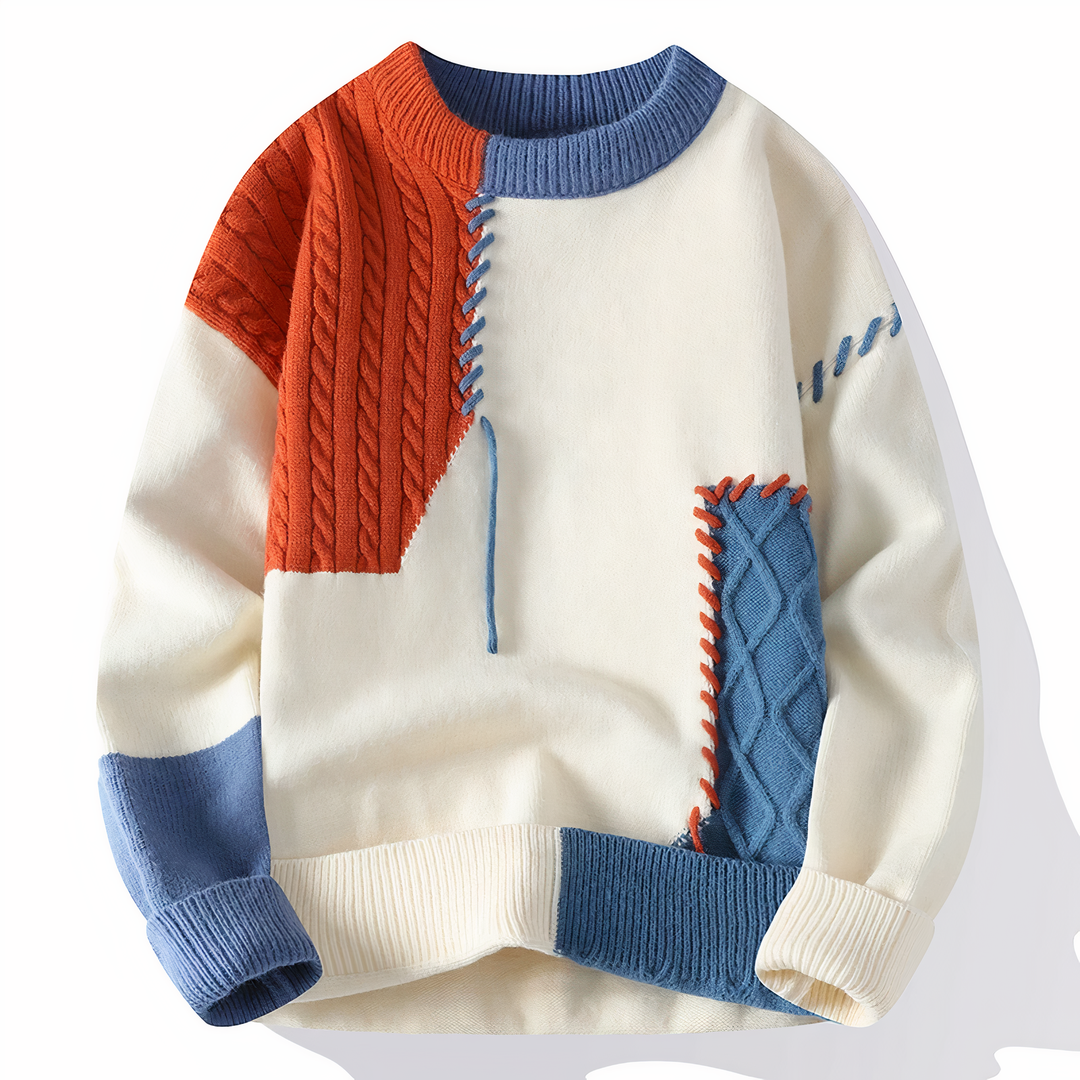 Samuel | Men's Edgy Patchwork Crewneck Sweater