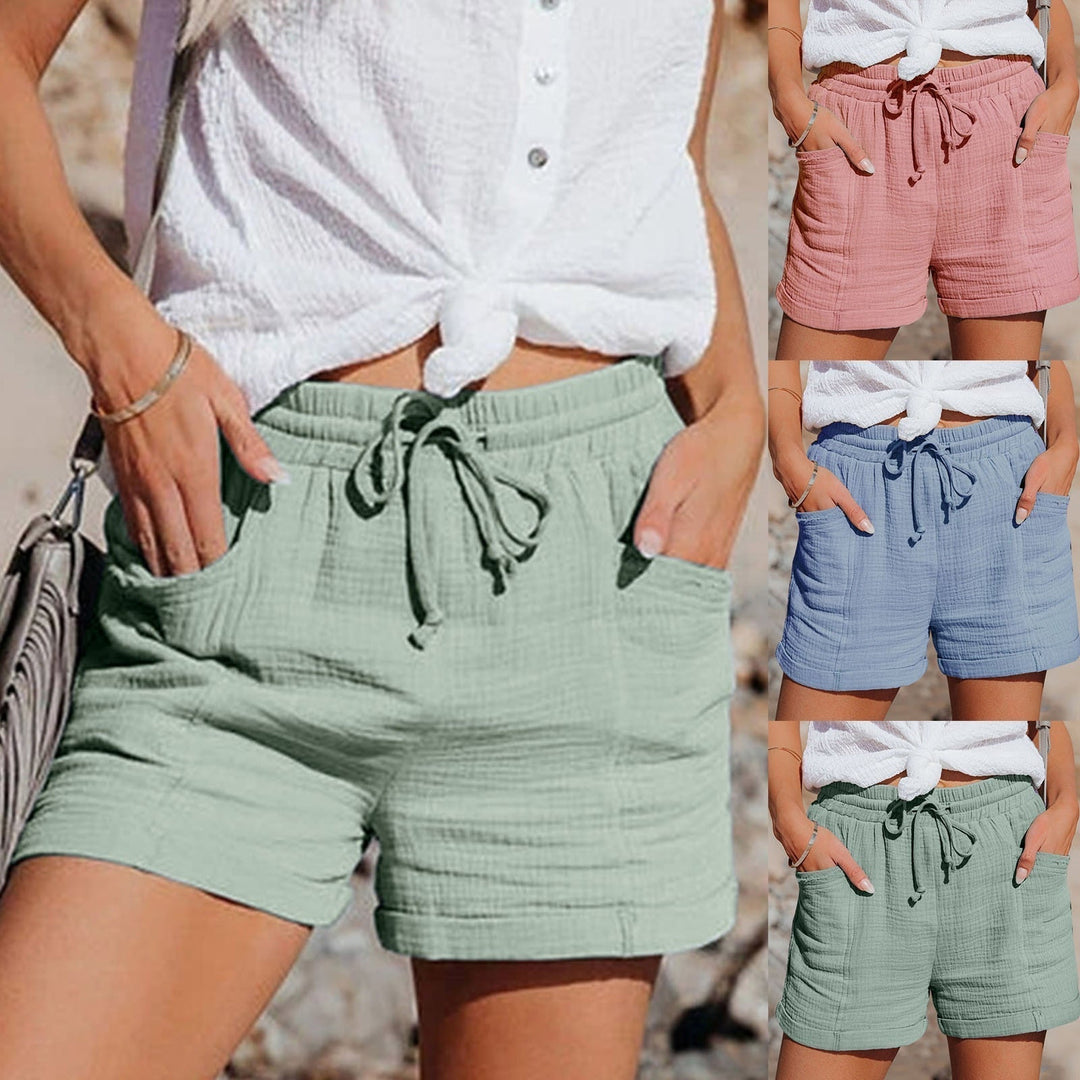 Nadine | Women's High Rise Linen Drawstring Shorts with Pockets