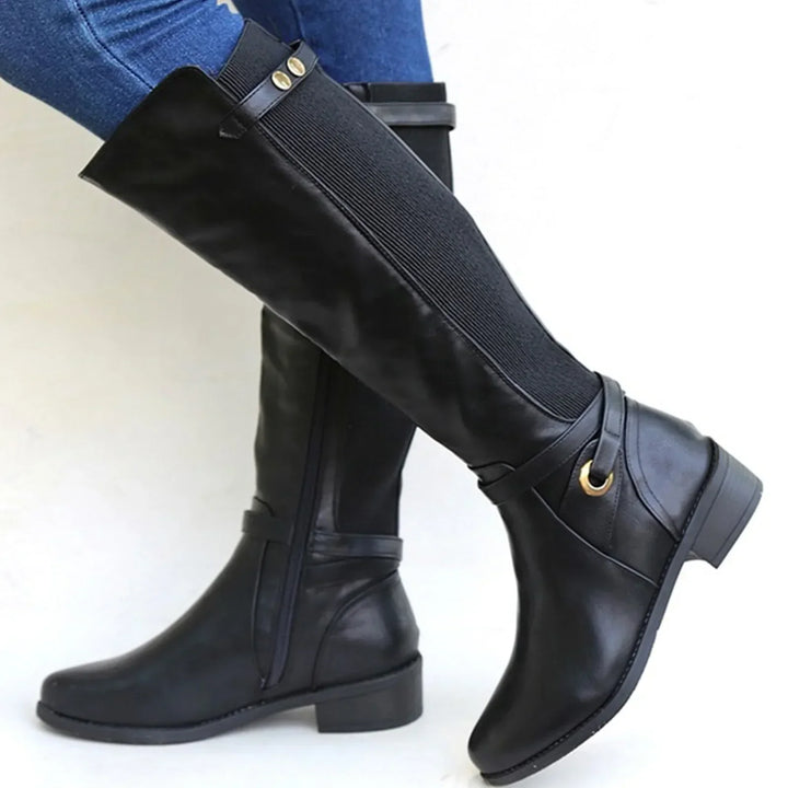 Avery | Women's Elegant Knee-High Block Heel Leather Boots
