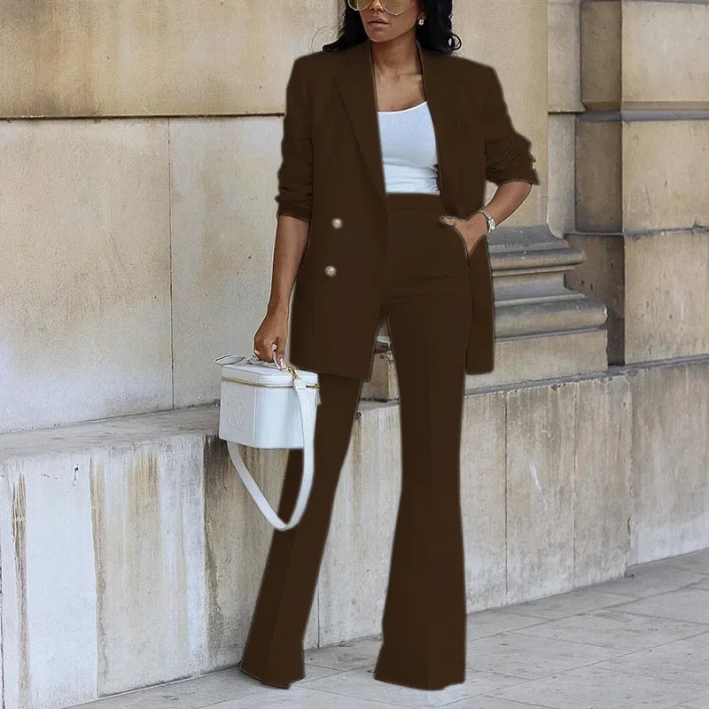Sylvia | Women's Double-Breasted Blazer & Flare Pant Suit Set