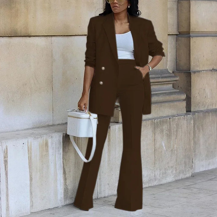 Sylvia | Women's Double-Breasted Blazer & Flare Pant Suit Set