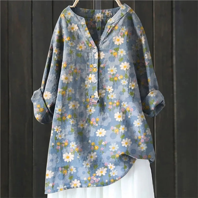 Tyra | Women's Floral Half Button Long Sleeve Blouse